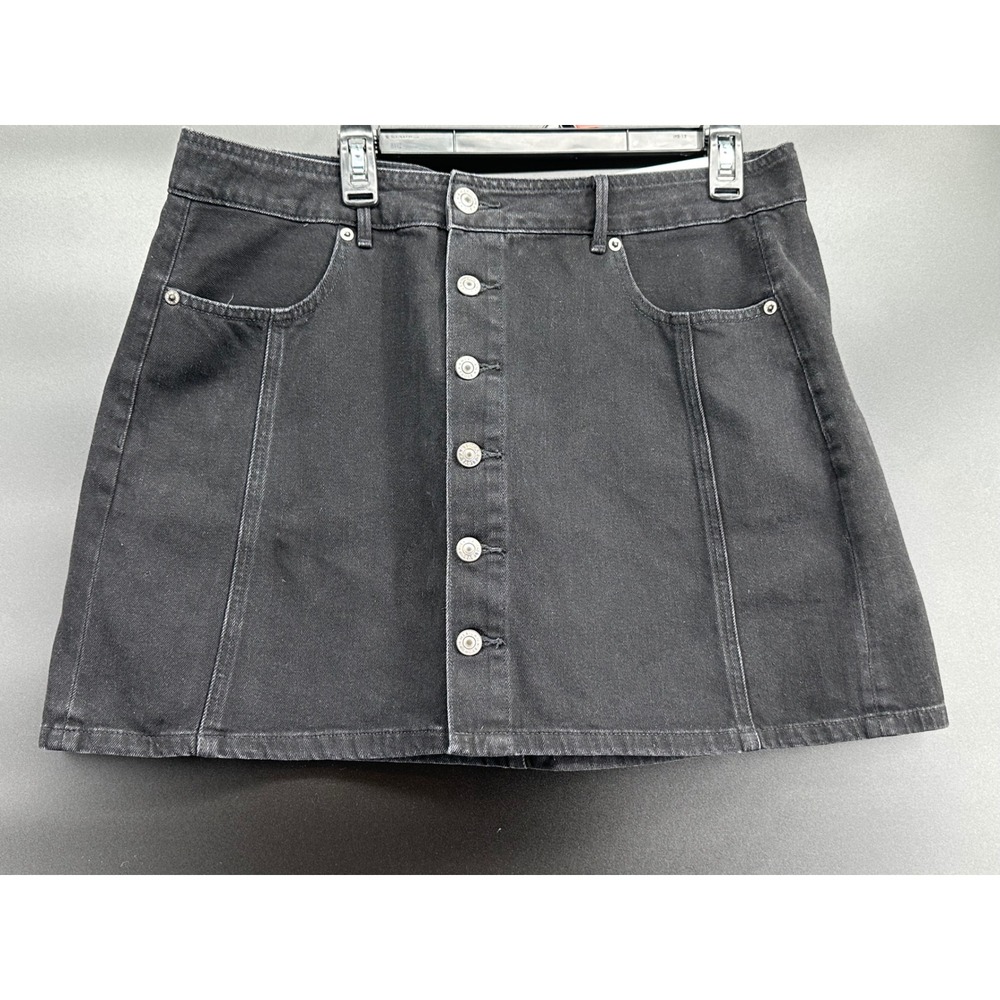 American Eagle Hi-Rise A-Line Denim Skirt Black Size‎ 14 Button Front